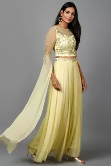 Women's Katdana Sequins Embroidered Wedding Lehenga in Lemon
