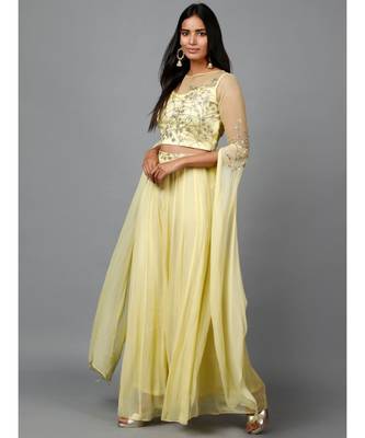 Women's Katdana Sequins Embroidered Wedding Lehenga in Lemon 4