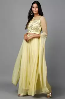 Women's Katdana Sequins Embroidered Wedding Lehenga in Lemon