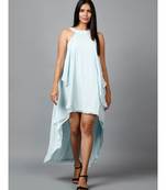 Women's Halter Neck Ruffle Drape Georgette Party/ Evening Gown in Light Blue