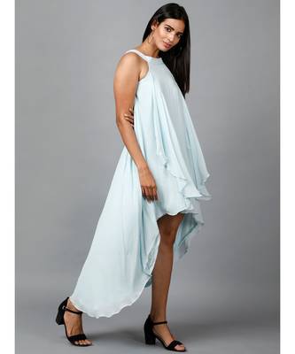 Women's Halter Neck Ruffle Drape Georgette Party/ Evening Gown in Light Blue 2