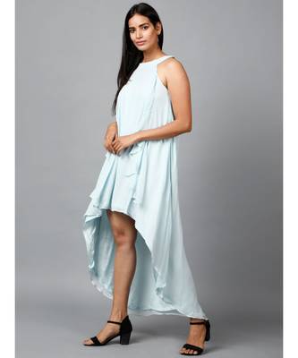 Women's Halter Neck Ruffle Drape Georgette Party/ Evening Gown in Light Blue 3