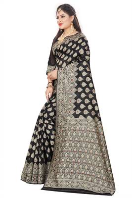 Black woven banarasi silk saree with blouse 2