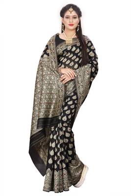Black woven banarasi silk saree with blouse 3
