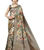 Off White Lichi Silk Floral Print Saree with Blouse Piece