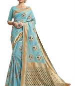 Sky blue woven cotton saree with blouse