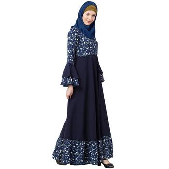 Printed Frilled abaya- Navy Blue 2