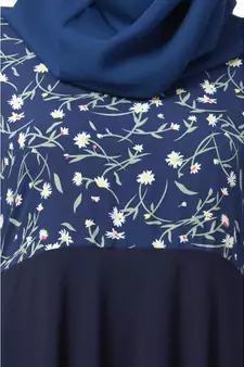 Printed Frilled abaya- Navy Blue