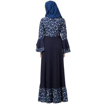 Printed Frilled abaya- Navy Blue 5