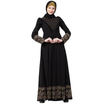 Designer printed Umbrella abaya with handwork- Black 1