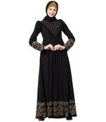 Designer printed Umbrella abaya with handwork- Black