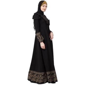 Designer printed Umbrella abaya with handwork- Black 2