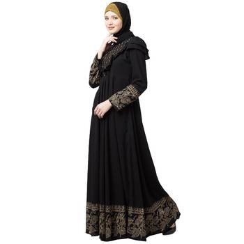 Designer printed Umbrella abaya with handwork- Black 3