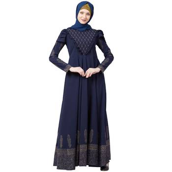 Designer printed Umbrella abaya with handwork- Navy Blue 1