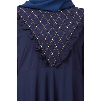 Designer printed Umbrella abaya with handwork- Navy Blue 4