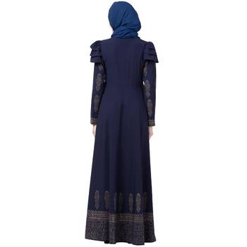 Designer printed Umbrella abaya with handwork- Navy Blue 5