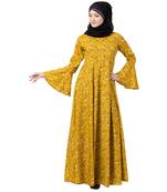 Mustard printed Umbrella abaya with bell sleeves