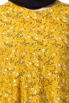 Mustard printed Umbrella abaya with bell sleeves