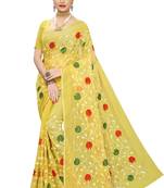 Yellow Chanderi Cotton Silk Embroidered Work Saree With Banglori Silk Blouse