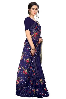  blue printed lycra saree with blouse 3