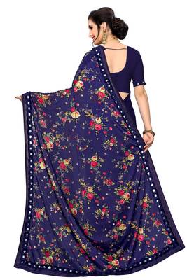  blue printed lycra saree with blouse 4