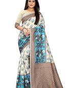Light blue woven banarasi silk saree with blouse