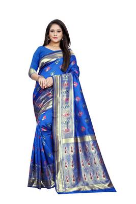 Royal blue woven banarasi silk saree with blouse 1