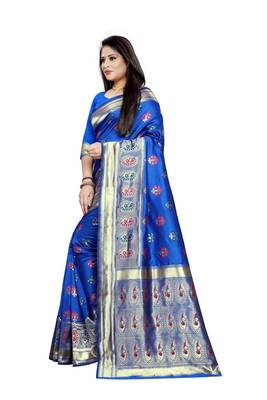 Royal blue woven banarasi silk saree with blouse 2