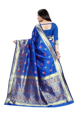 Royal blue woven banarasi silk saree with blouse 3