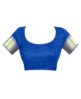 Royal blue woven banarasi silk saree with blouse 4