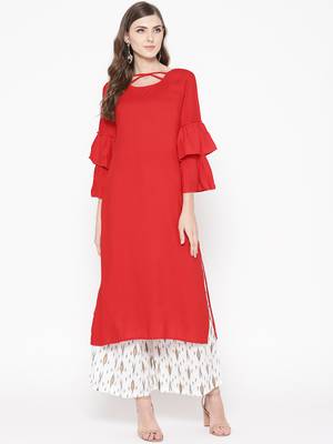 Red plain Rayon Kurta and Palazzo Set 1
