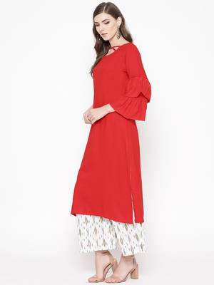 Red plain Rayon Kurta and Palazzo Set 3