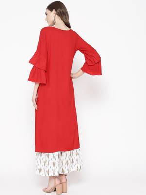 Red plain Rayon Kurta and Palazzo Set 4
