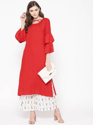 Red plain Rayon Kurta and Palazzo Set 5