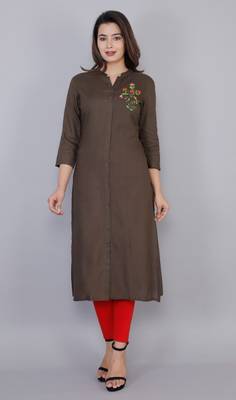 Brown embroidered viscose ethnic-kurtis 1