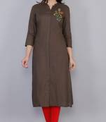 Brown embroidered viscose ethnic-kurtis