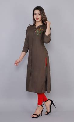 Brown embroidered viscose ethnic-kurtis 3