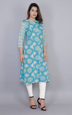 Blue printed cotton ethnic-kurtis 1