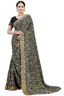 black bandhani saree