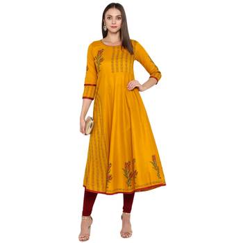  Mustard printed cotton cotton-kurtis 1