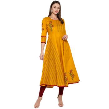  Mustard printed cotton cotton-kurtis 2