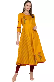  Mustard printed cotton cotton-kurtis