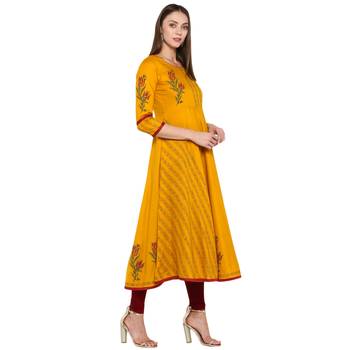  Mustard printed cotton cotton-kurtis 3