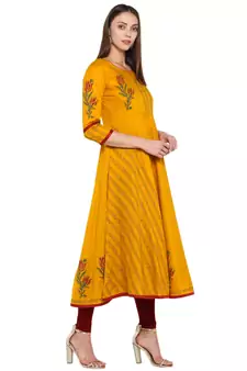  Mustard printed cotton cotton-kurtis