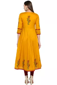  Mustard printed cotton cotton-kurtis