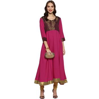 Magenta printed crepe long-kurtis 1