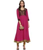 Magenta printed crepe long-kurtis