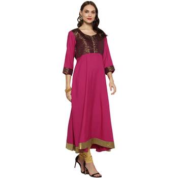 Magenta printed crepe long-kurtis 2