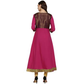 Magenta printed crepe long-kurtis 3