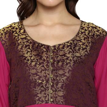Magenta printed crepe long-kurtis 4